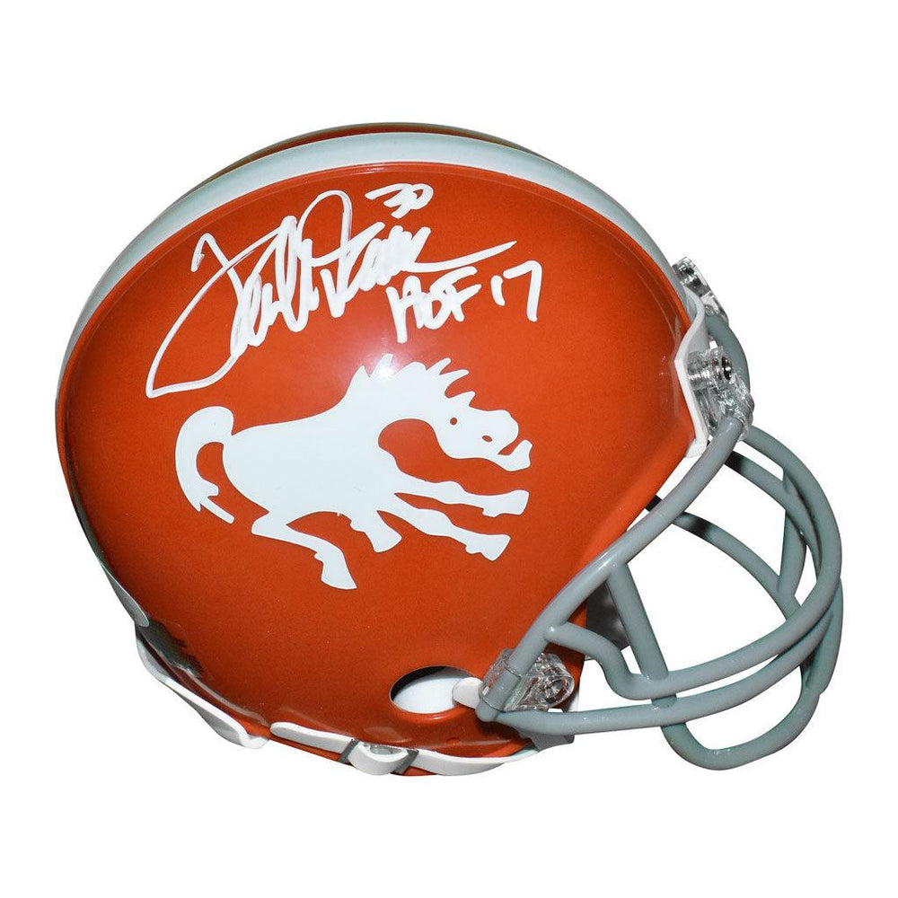 Terrell Davis Signed HOF 17 Inscription Denver Broncos Mini Replica Orange 1994 Throwback Football Helmet (JSA) - RSA