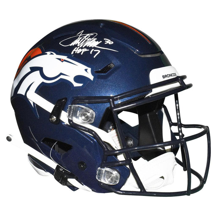Terrell Davis Signed HOF 17 Inscription Denver Broncos SpeedFlex Full-Size Authentic Blue Football Helmet (JSA) - RSA