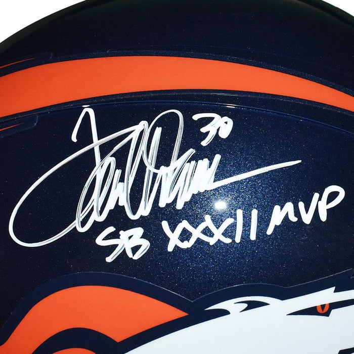 Terrell Davis Signed SB XXXII MVP Inscription Denver Broncos Full-Size Replica Blue Football Helmet (JSA) - RSA