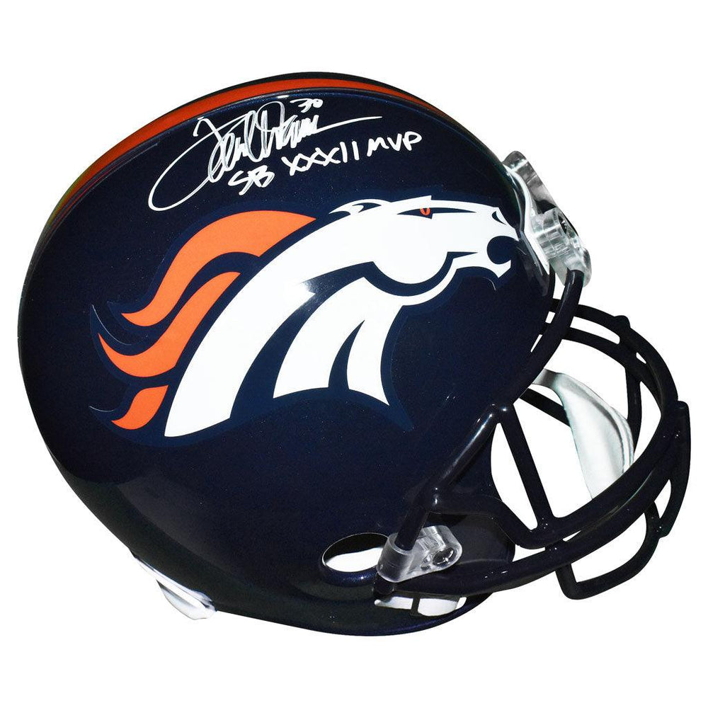 Terrell Davis Signed SB XXXII MVP Inscription Denver Broncos Full-Size Replica Blue Football Helmet (JSA) - RSA