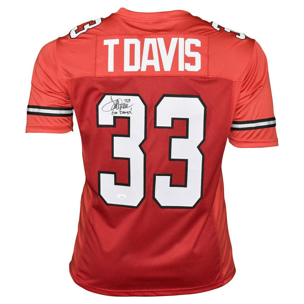 Terrell Davis Signed Go Dawgs Inscription Georgia College Red Football Jersey (JSA) - RSA