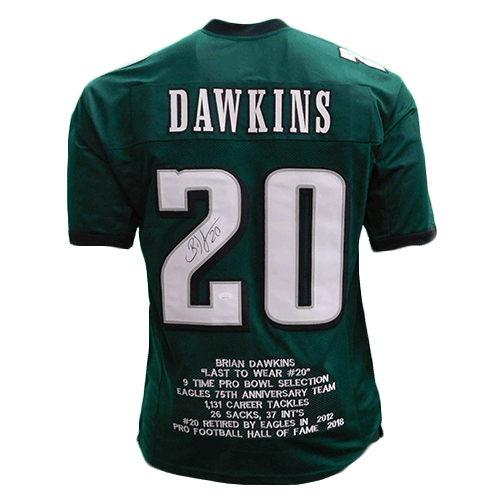 Brian Dawkins Autographed Green Stat Pro Style Football Jersey JSA - RSA