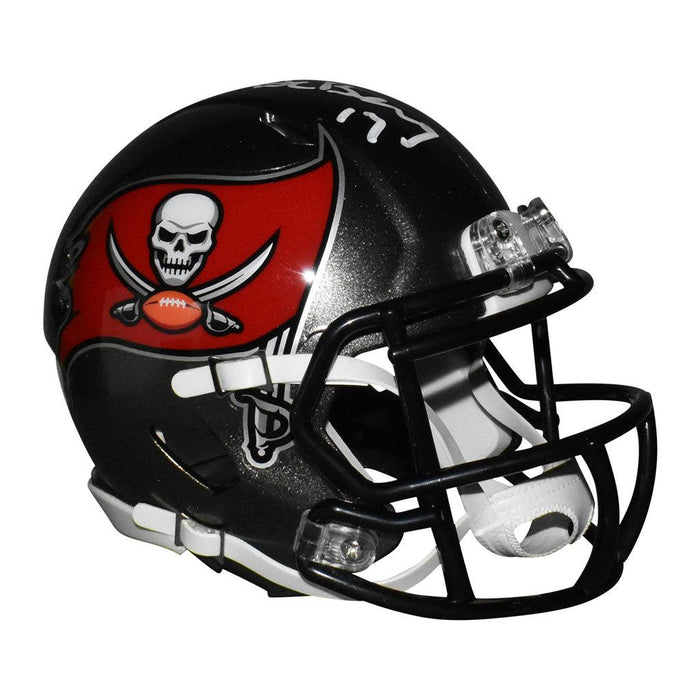 Steve Deberg Signed Tampa Bay Buccaneers Speed Mini Replica Silver Football Helmet (JSA) - RSA