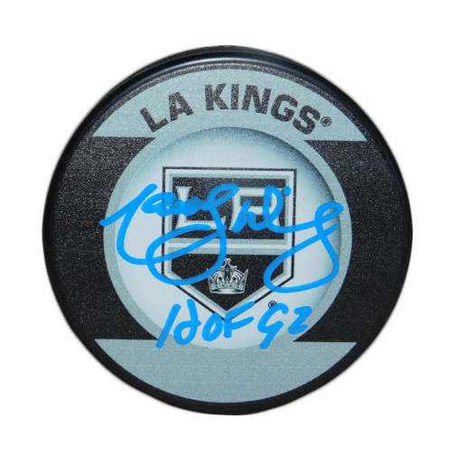 Marcel Dionne Signed HOF '92 Los Angeles Kings Blue Signature Hockey Puck (JSA) - RSA