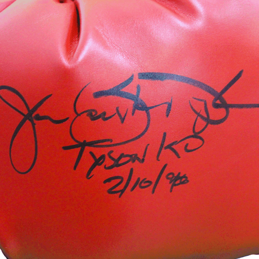 James "Buster" Douglas Autographed Red Boxing Glove (Mike Tyson K.O. 2-11-90 Inscription Included) JSA - RSA