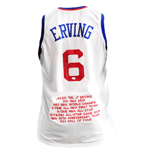 Julius Erving Dr. J Autographed Pro Style White Stat Basketball Jersey JSA - RSA