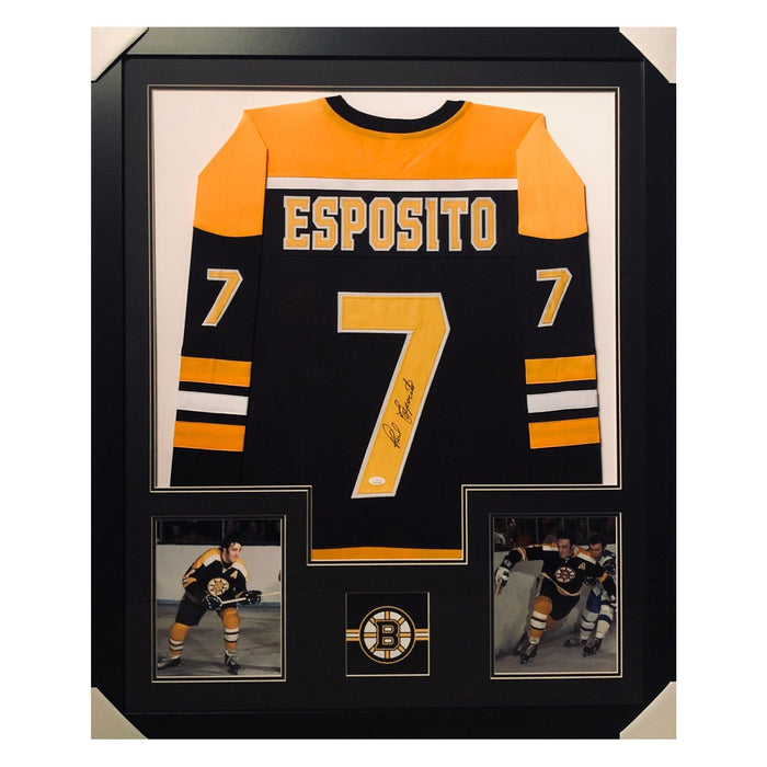 esposito bruins black autographed framed hockey jersey