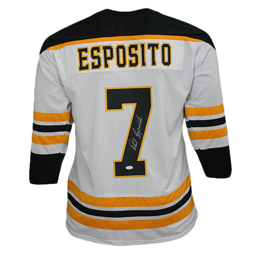 Autographed/Signed Phil Esposito Boston Black Hockey Jersey JSA COA