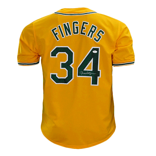 Rollie Fingers Signed Oakland Yellow Baseball Jersey (JSA) - RSA