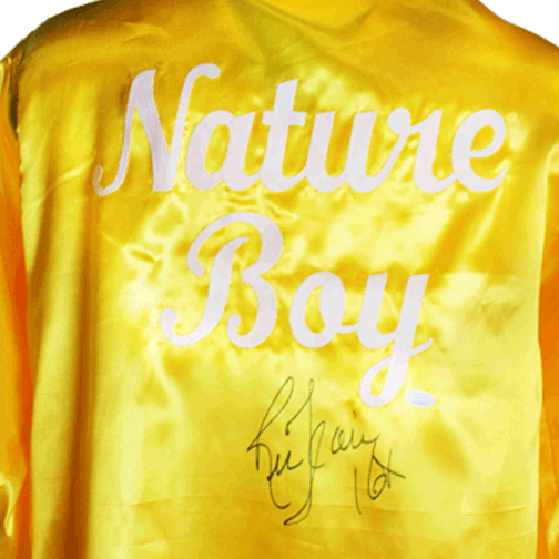 Ric Flair Autographed Yellow Pro Wrestling Nature Boy Robe (JSA) 16x Inscription Included! - RSA