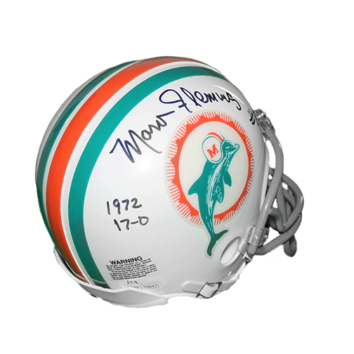 Marv Fleming Miami Dolphins Autographed Football Mini Helmet (JSA) Special 17 - 0 1972 Inscription - RSA