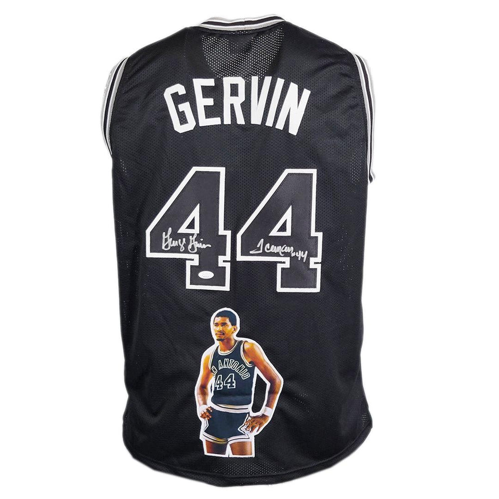 George Gervin Signed Iceman Inscription San Antonio Black Decal Basketball Jersey (JSA) - RSA