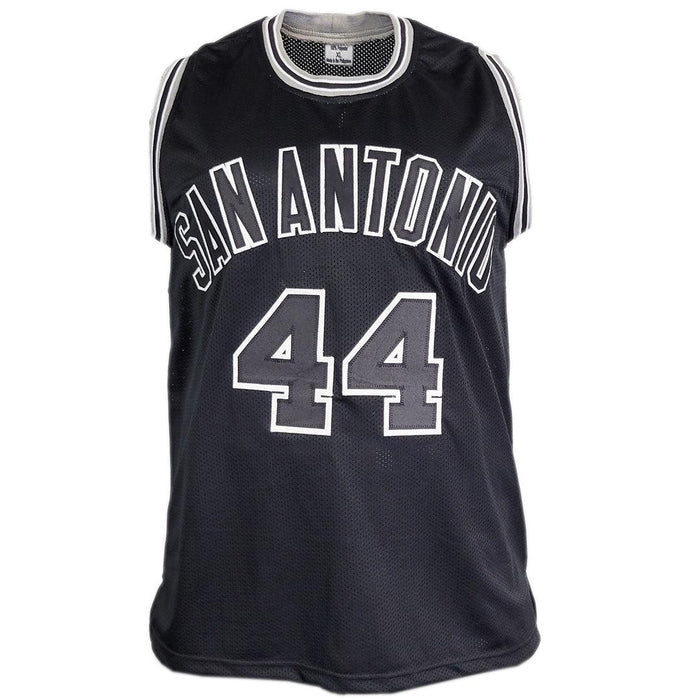George Gervin Signed Iceman Inscription San Antonio Black Decal Basketball Jersey (JSA) - RSA