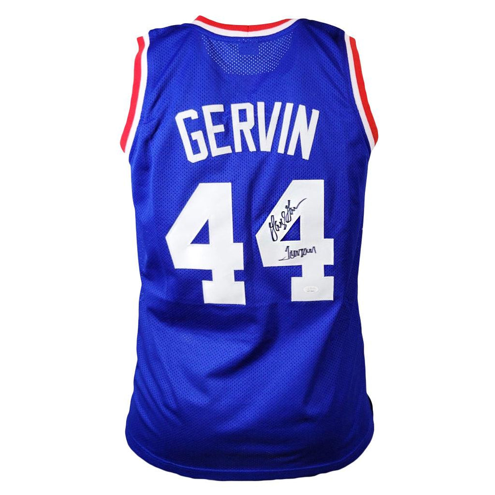 George Gervin Signed Iceman Inscription NBA All-Star Blue Basketball Jersey (JSA) - RSA