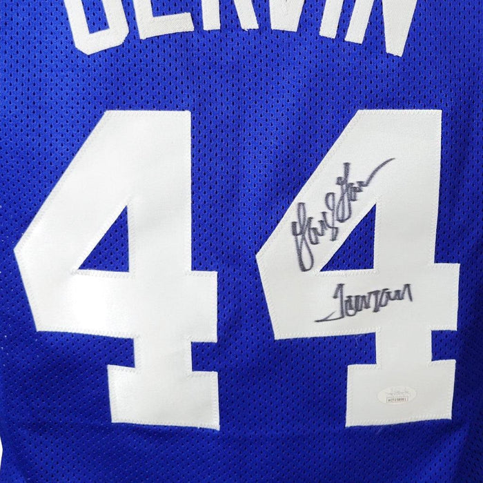 George Gervin Signed Iceman Inscription NBA All-Star Blue Basketball Jersey (JSA) - RSA
