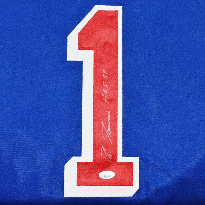 Eddie Giacomin Signed HOF 87 Inscription Blue Hockey Jersey (JSA) - RSA