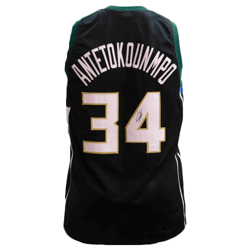 Giannis Antetokounmpo Autographed Pro Basketball Black Jersey "The Greek Freak"(JSA) - RSA