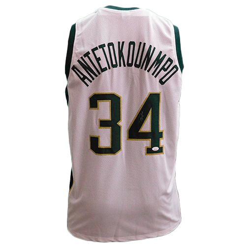 Giannis Antetokounmpo Autographed Pro Basketball White Jersey "The Greek Freak"(JSA) - RSA
