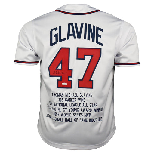 Tom Glavine Signed Atlanta Pro-Edition White Stats Baseball Jersey (JSA) - RSA