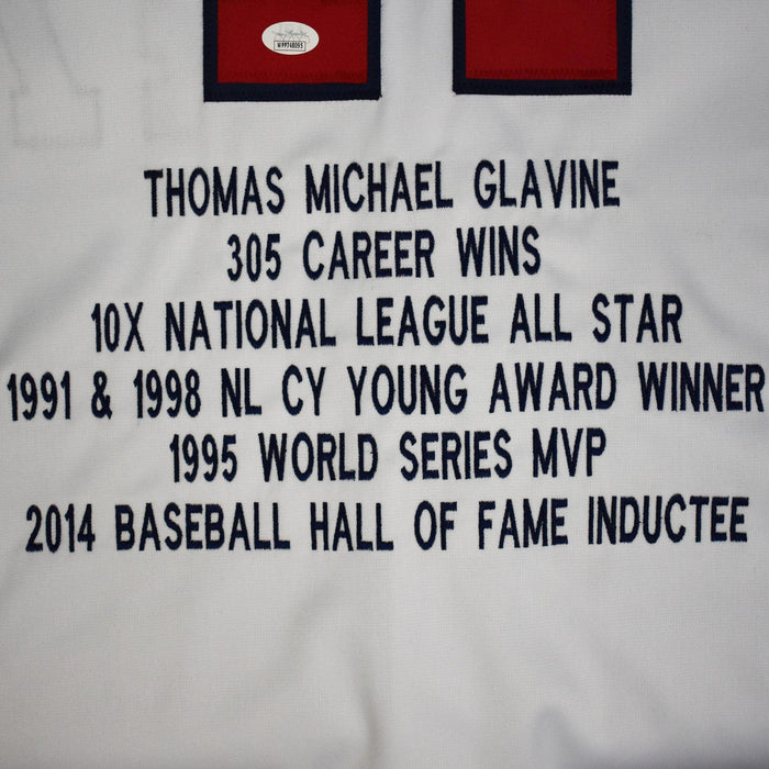 Tom Glavine Signed Atlanta Pro-Edition White Stats Baseball Jersey (JSA) - RSA