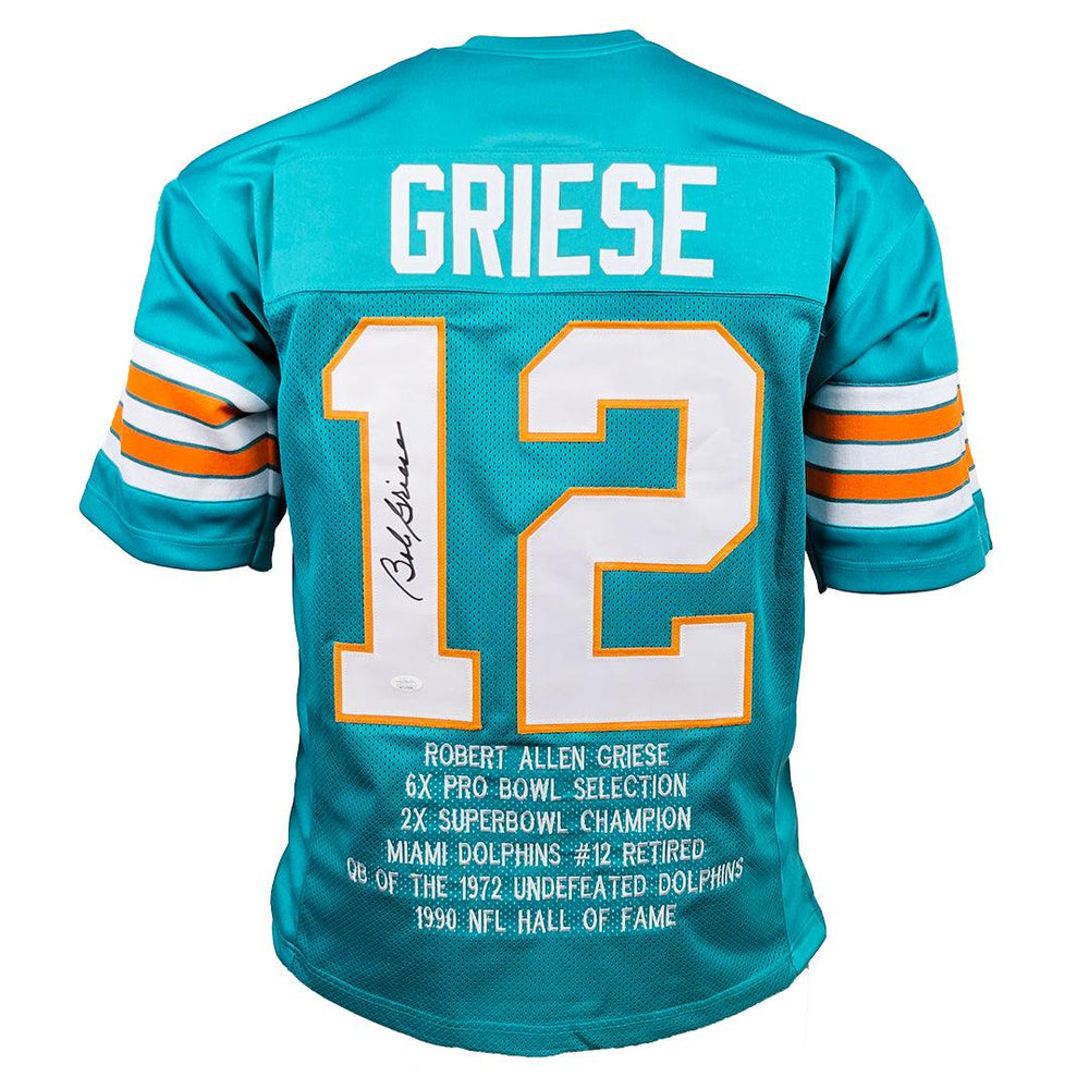 Bob Griese Signed Miami Blue Stats Football Jersey (JSA) - RSA