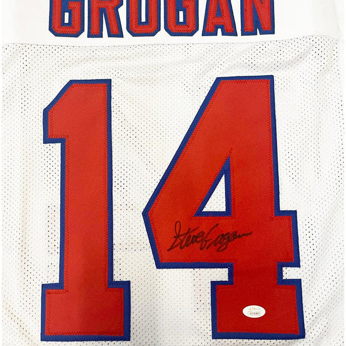 Steve Grogan Signed Throwback White Football Jersey (JSA) - RSA