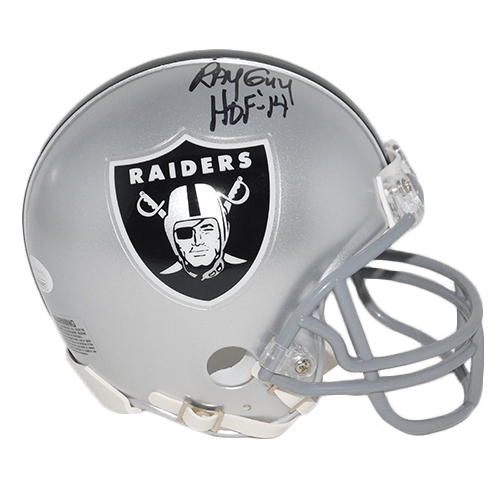 Ray Guy Autographed Oakland Raiders Mini Football Helmet HOF 14 Inscription (JSA) - RSA