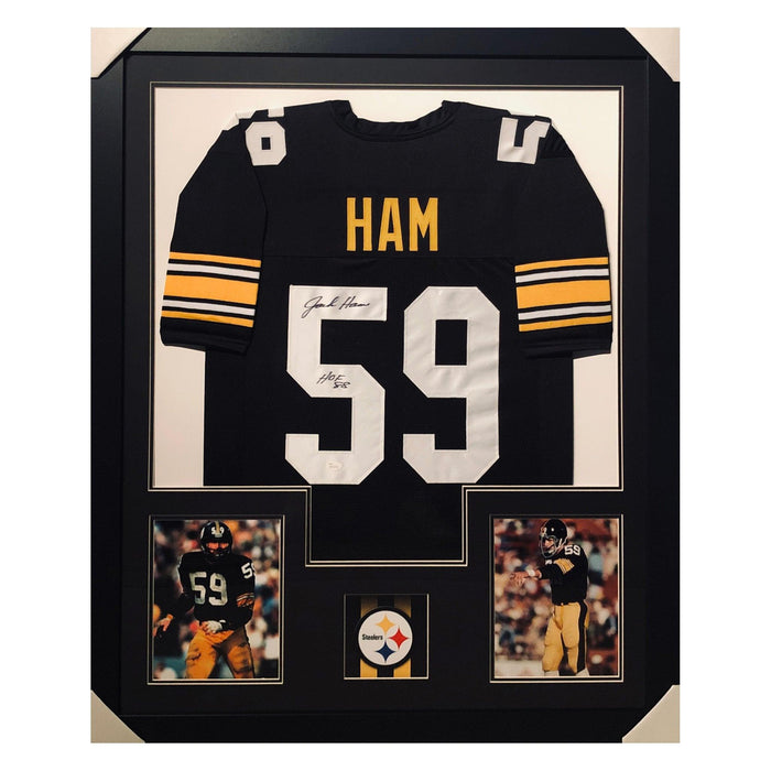 ham steelers hof 88 black autographed framed football jersey