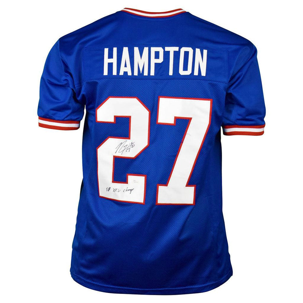 Rodney Hampton Signed SB XXV Champs Inscription New York Pro Blue Football Jersey (JSA) - RSA