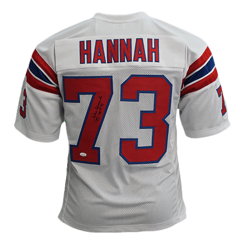 John Hannah Autographed Pro Style Football Jersey White (JSA) w/ Inscription - RSA