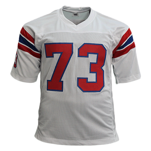 John Hannah Autographed Pro Style Football Jersey White (JSA) w/ Inscription - RSA