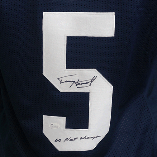 Terry Hanratty Notre Dame Autographed Football Jersey Blue (JSA) 1966 National Champs Inscription Included - RSA
