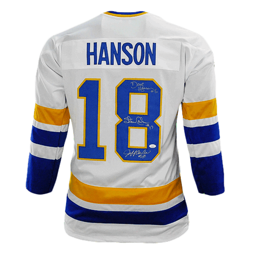 Hanson Brothers Signed Slap Shot White Hockey Jersey JSA RSA