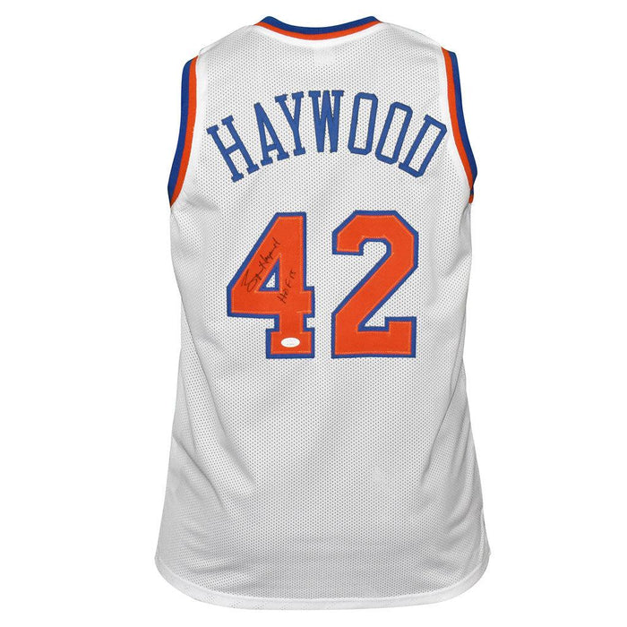 Spencer Haywood Signed with HOF New York White Basketball Jersey (JSA) - RSA