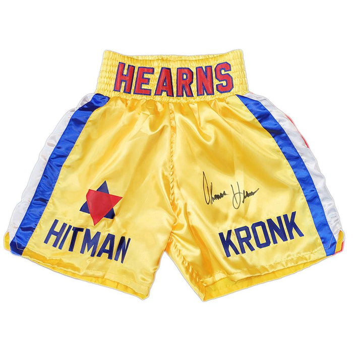 Thomas Hearns Signed Yellow Boxing Trunks (JSA) - RSA