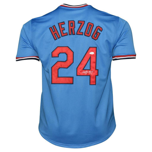 Whitey Herzog Signed St Louis Blue Baseball Jersey (JSA) - RSA