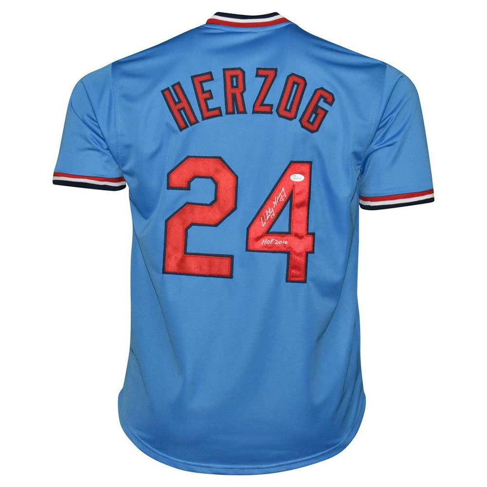 Whitey Herzog Signed HOF 2010 Inscription St Louis Blue Baseball Jersey (JSA) - RSA