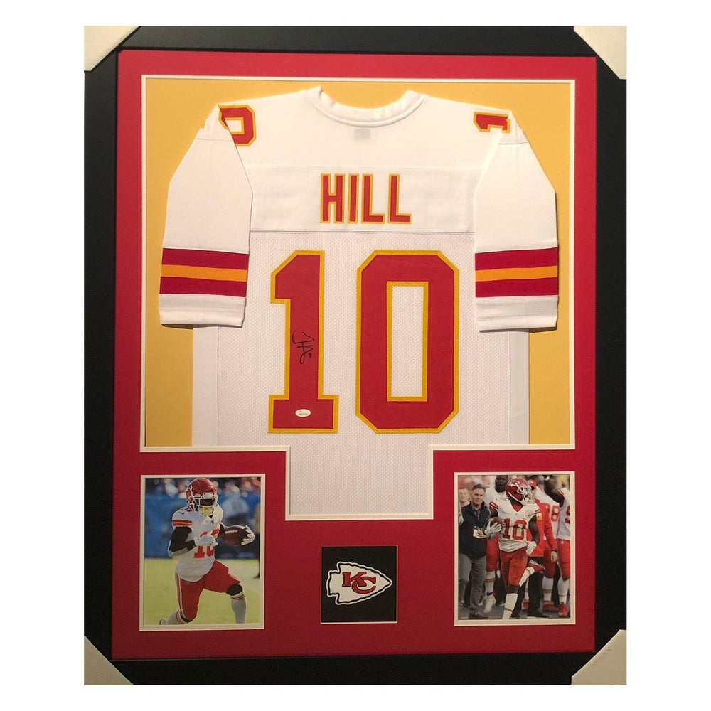 hill chiefs white autographed framed football jersey