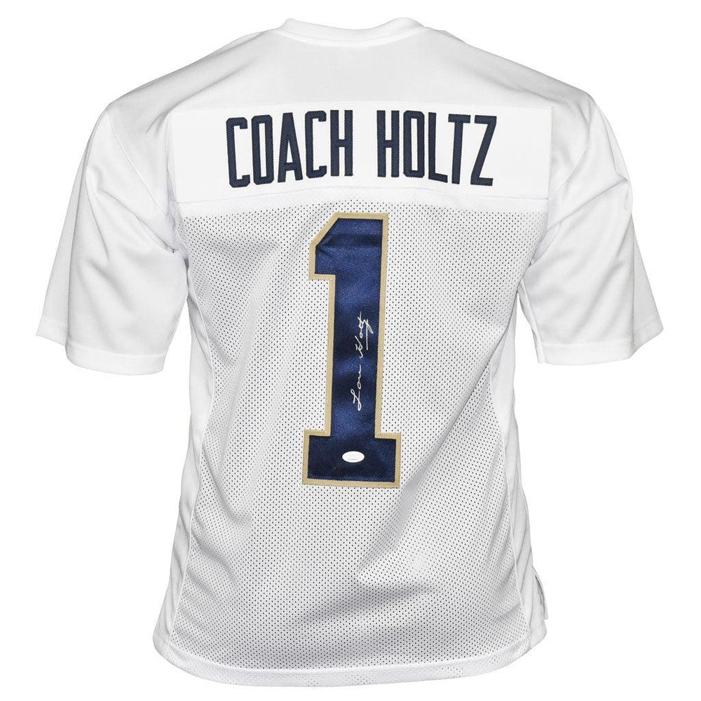 Lou Holtz Signed Notre White Coach Holtz Football Jersey (JSA) - RSA