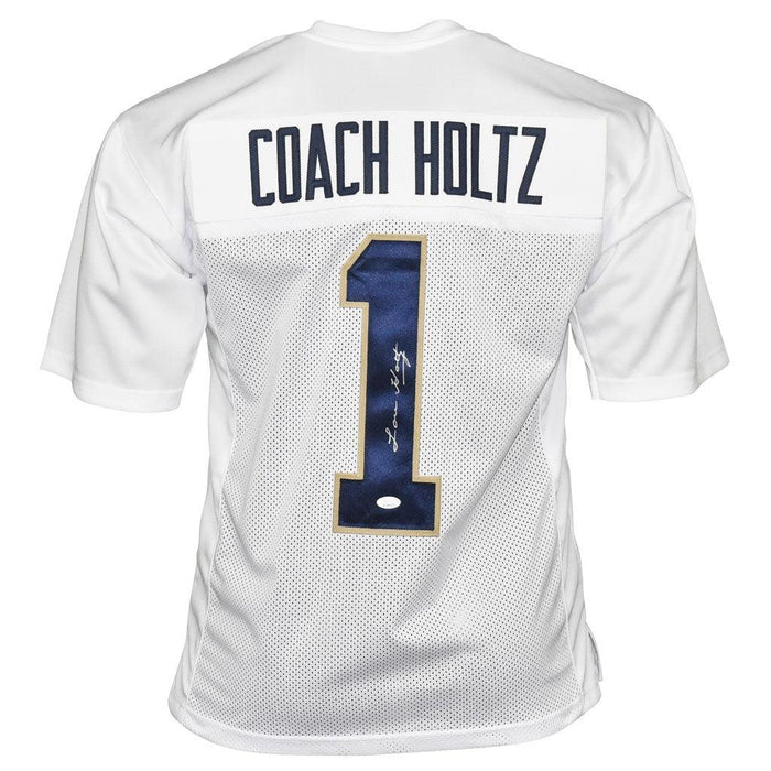 Lou Holtz Signed Notre White Coach Holtz Football Jersey (JSA) - RSA