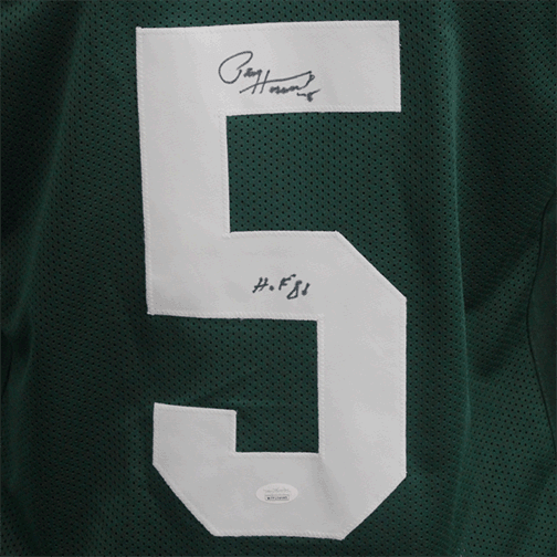 Paul Hornung Autographed Pro Style Football Jersey Green (JSA) HOF Inscription - RSA