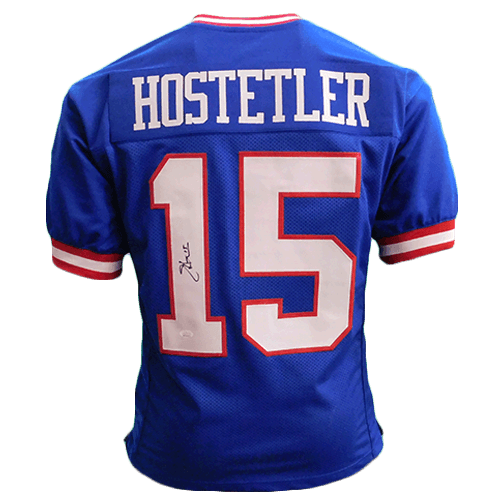 Jeff Hostetler Autographed Pro Style Blue Football Jersey (JSA) - RSA