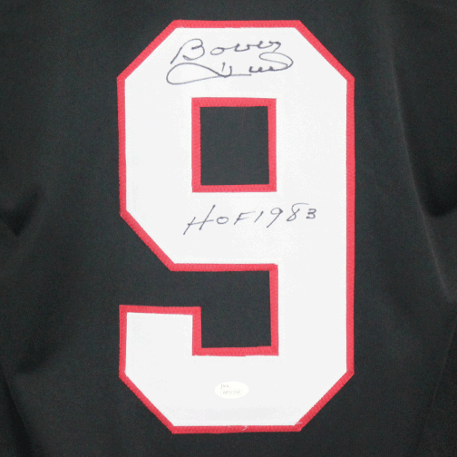 Bobby Hull Autographed Black Pro Style Hockey Jersey (JSA) with HOF Inscription - RSA