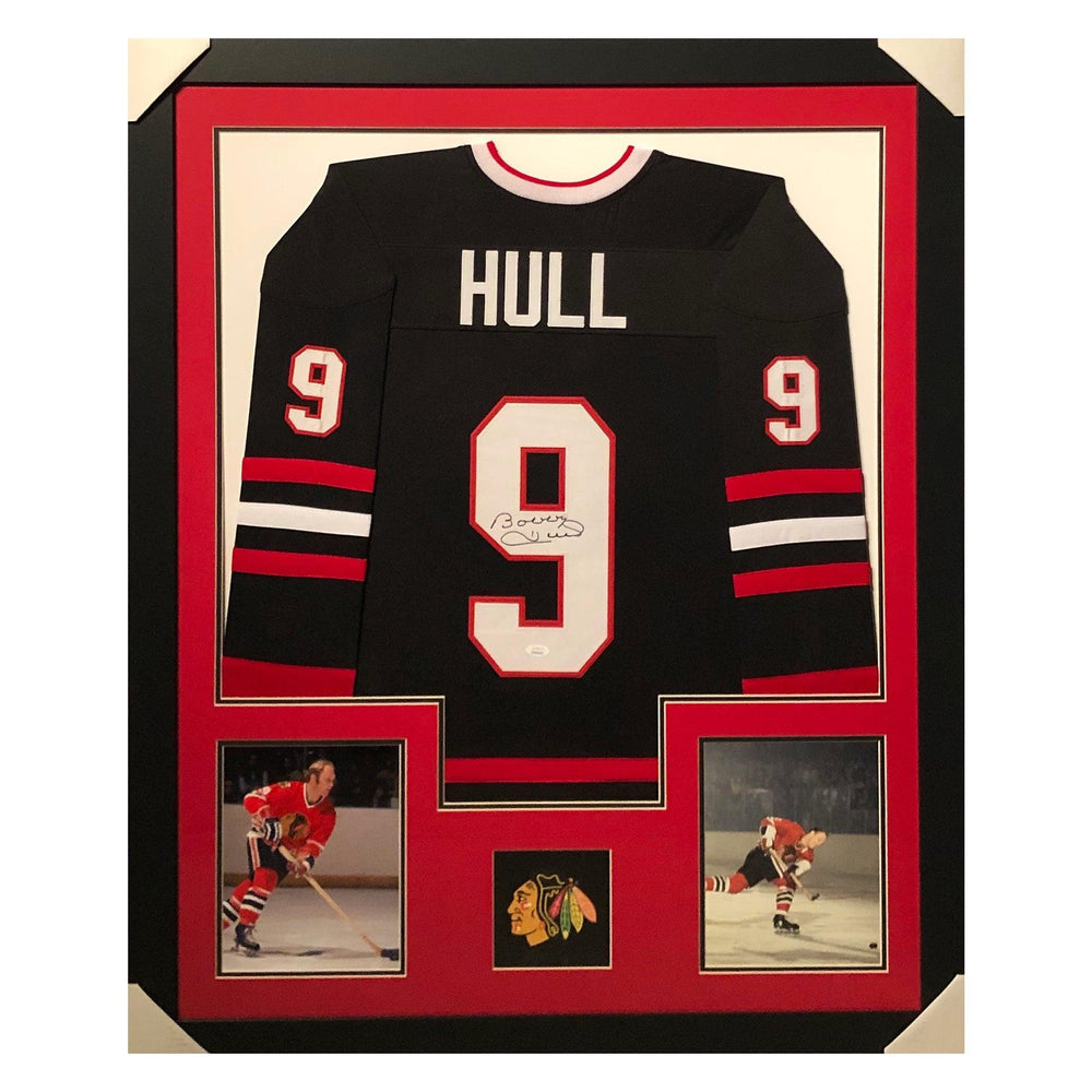 hull blackhawks black autographed framed hockey jersey