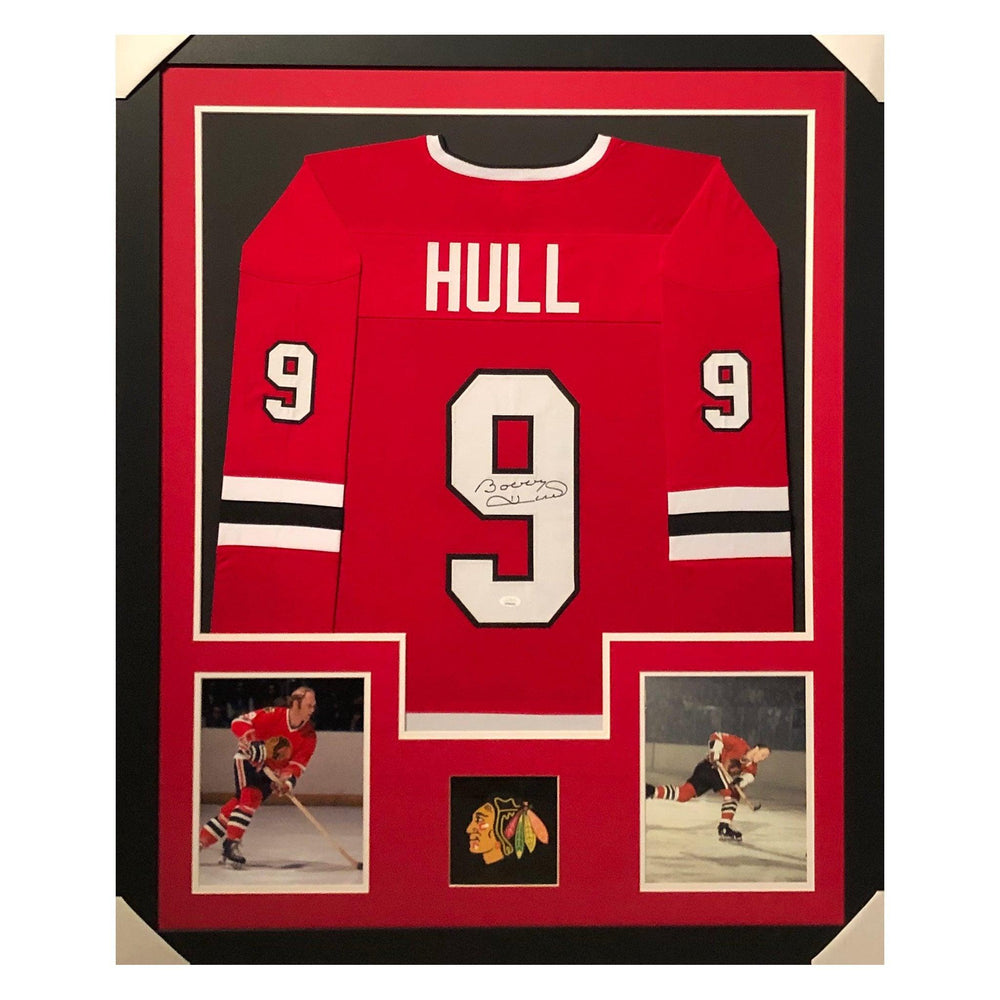 hull blackhawks red autographed framed hockey jersey