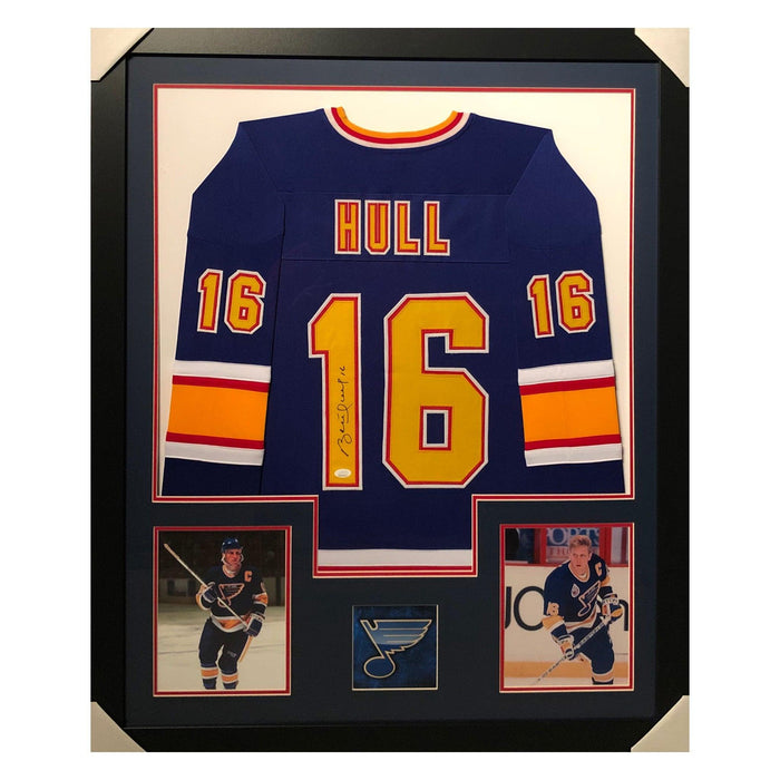 hull blues blue autographed framed hockey jersey