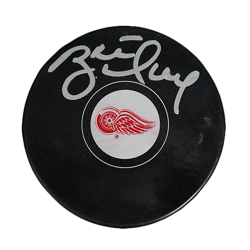 Brett Hull Autographed Detroit Red Wings Silver Signature Hockey Puck (JSA) - RSA