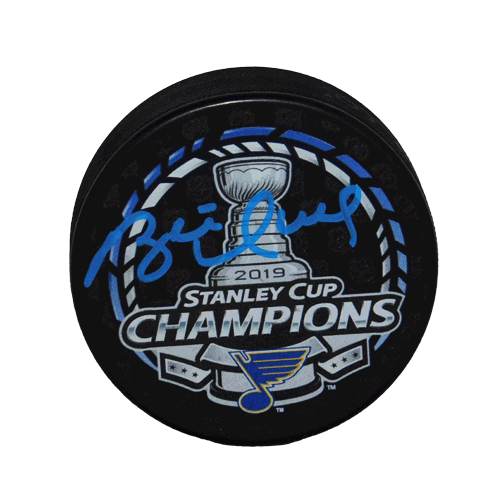 Brett Hull Autographed 2019 St. Louis Blues Stanley Cup Champions Puck Blue Signature Cased (PSA) - RSA