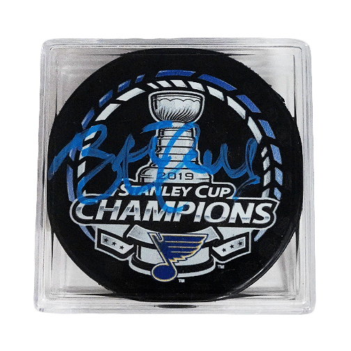 Brett Hull Autographed 2019 St. Louis Blues Stanley Cup Champions Puck Blue Signature Cased (PSA) - RSA