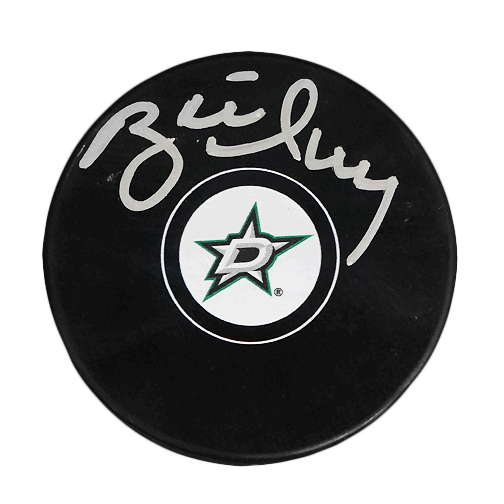 Brett Hull Autographed Dallas Stars Silver Signature Hockey Puck (JSA) - RSA